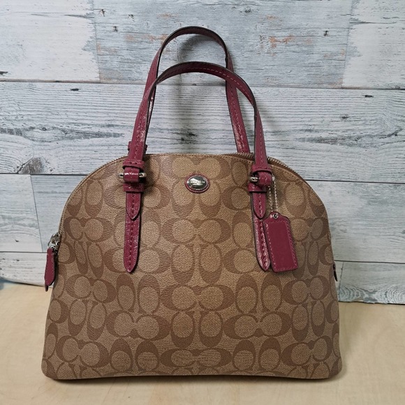 Coach Handbags - Coach Peyton Signature Cora Dome Satchel in Khaki and Plum
